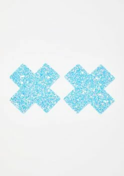 Neva Nude Party Blue Super Sparkle Cross Pasties