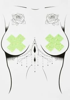 DK X Neva Nude Green Holo Swirl Cross Pasties