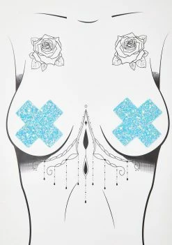 Neva Nude Party Blue Super Sparkle Cross Pasties