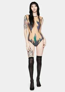 Neva Nude Reflective Flames Mesh Bodysuit Lingerie & Sleepwear